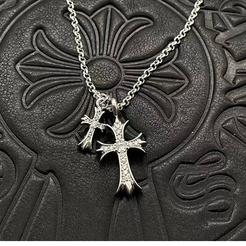 Cross Diamond Necklace Pendant Fashion Personality Hip Hop Necklace Male and Female Couples Necklace Accessories Copper Niche