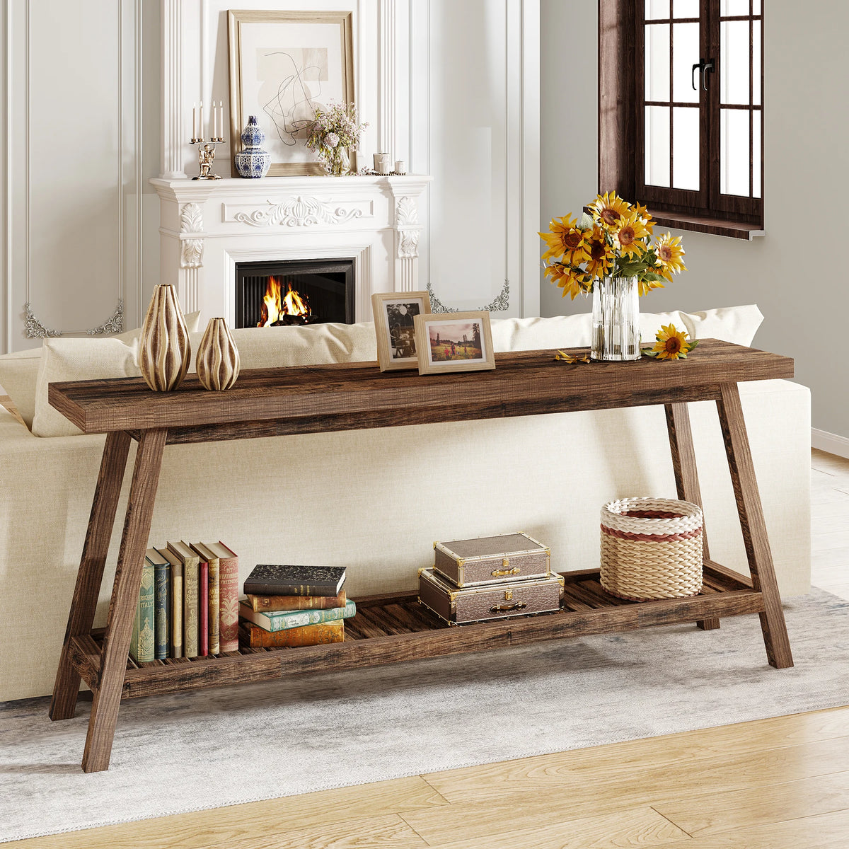 Tribesigns Wood Console Table Provides Reliable Dual Storage Shelves Today