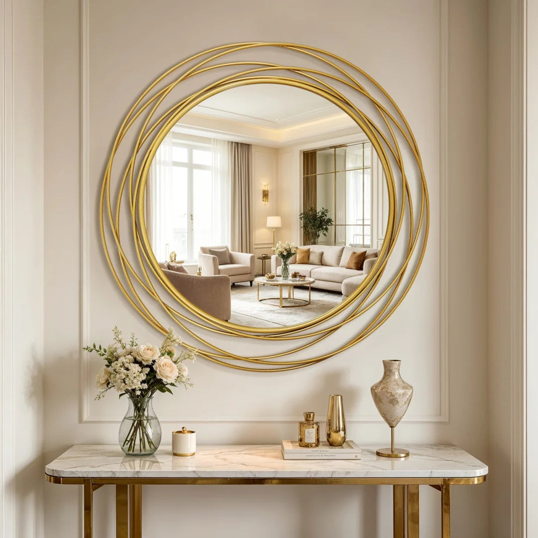 LUVODI Modern Round Wall Mirror With Decorative Iron Wire Frame