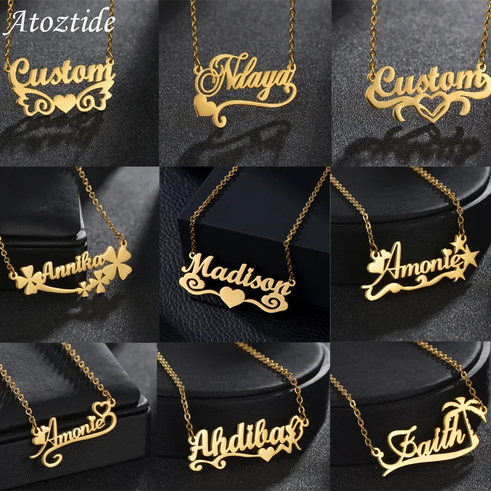 New Custom Name Necklaces Personalized Fashion Stainless Steel Bottom Decoration Pendant Heart Letter for Women Jewelry