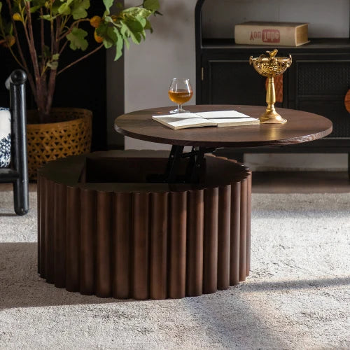 Handcrafted Wooden Lifting Round Coffee Table For Living Room