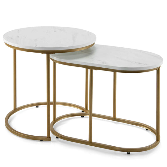 HOMASIS Nesting Marble Coffee Table Set For Living Room Decor