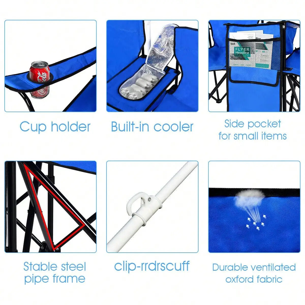 Folding Picnic Double Chair W/Umbrella Table Cooler Beach Camping Turquoise\Black\Red\Gray