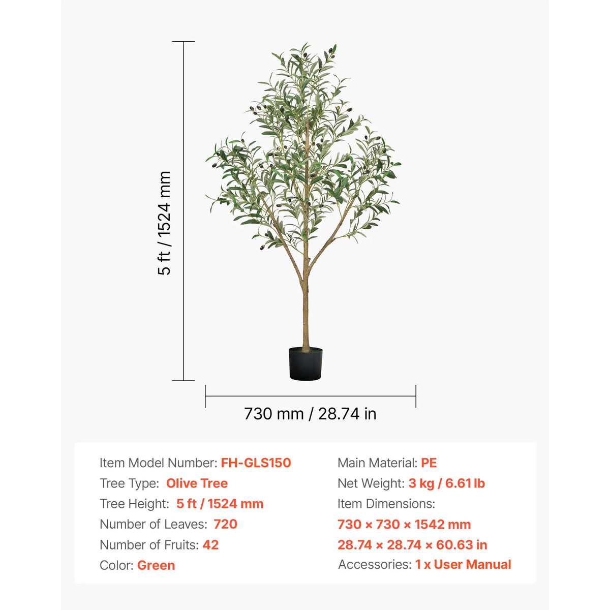 VEVOR 5/6/7/8FT Artificial Tree Tall Faux Ficus Plant with Natural Wood Trunk and Realistic Green Leaves for Home Living Room