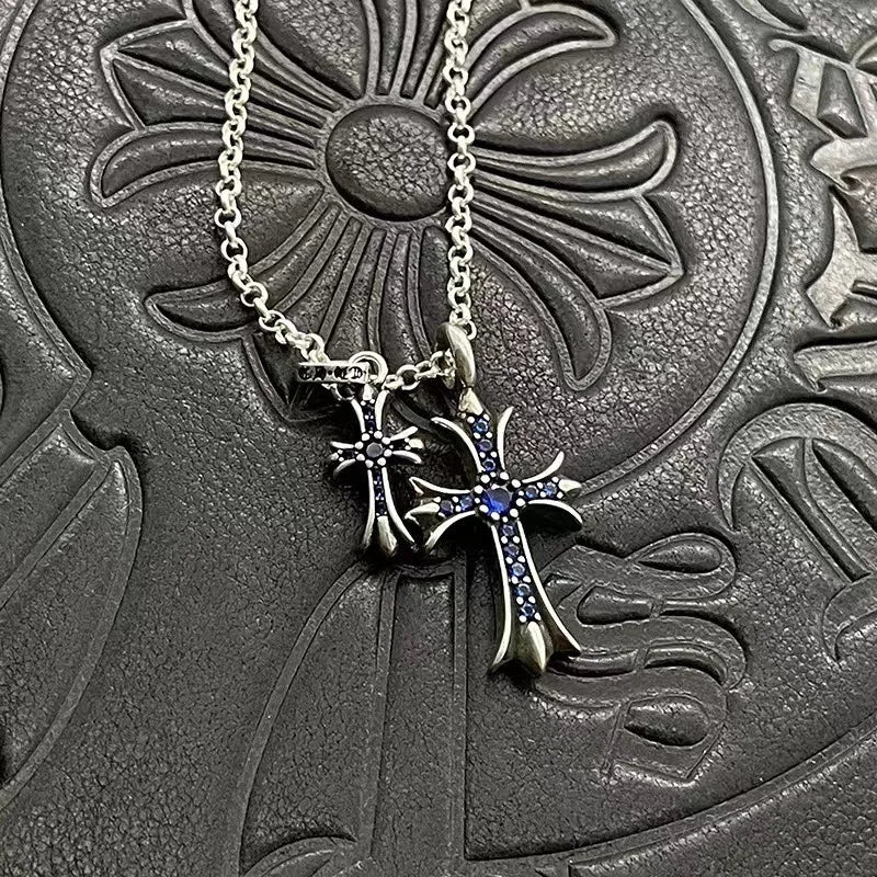 Cross Diamond Necklace Pendant Fashion Personality Hip Hop Necklace Male and Female Couples Necklace Accessories Copper Niche