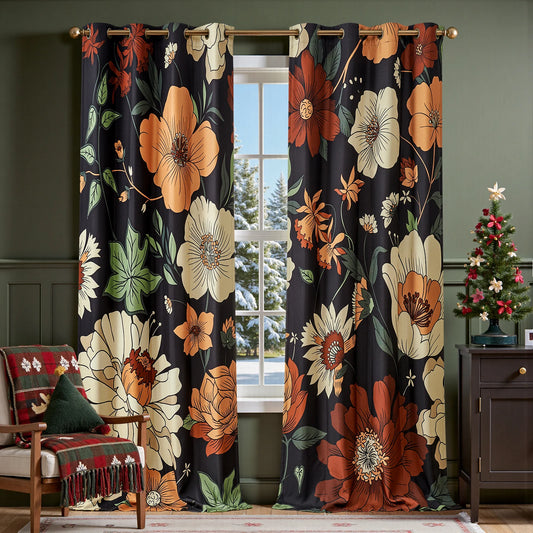 Jinchan Lora Floral Blackout Curtains For Living Room And Bedroom