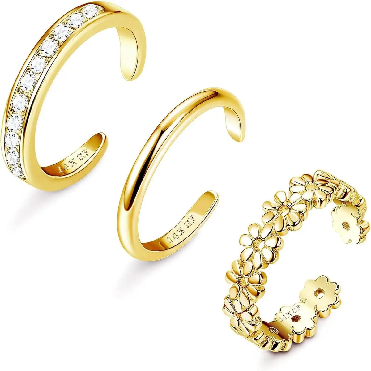 Drperfect 14K Gold Filled Adjustable Flower CZ Toe Rings