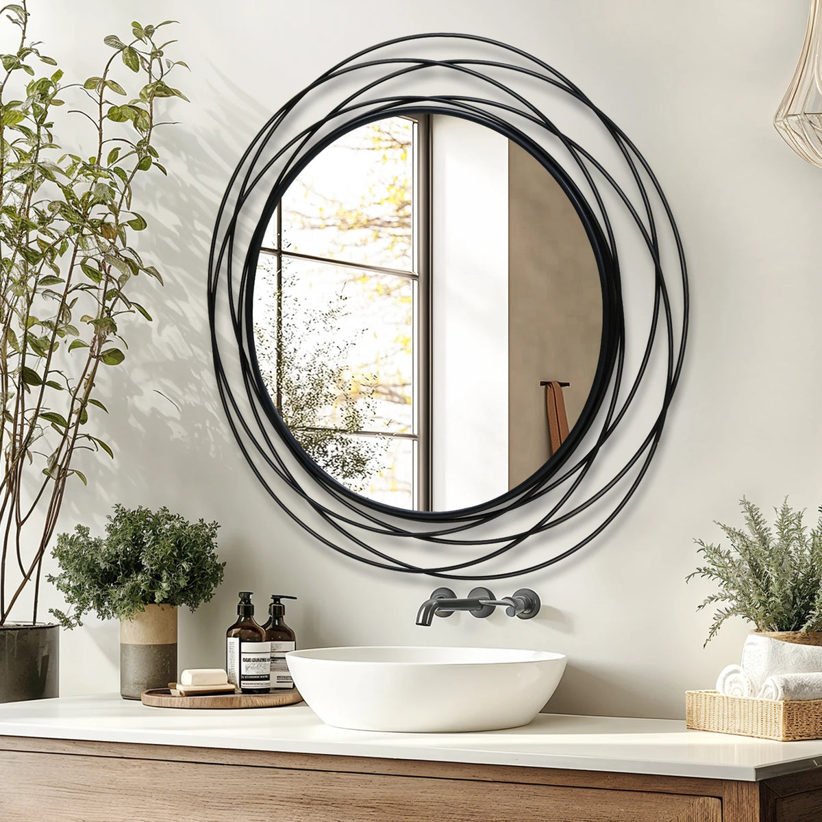 LUVODI Modern Round Wall Mirror With Decorative Iron Wire Frame