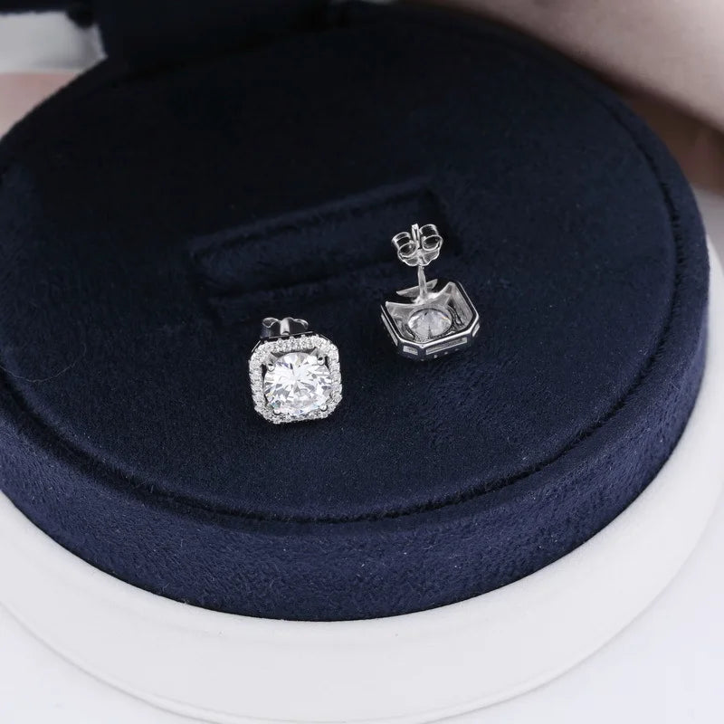LYEE CYEE Moissanite Square Stud Earrings In Sterling Silver