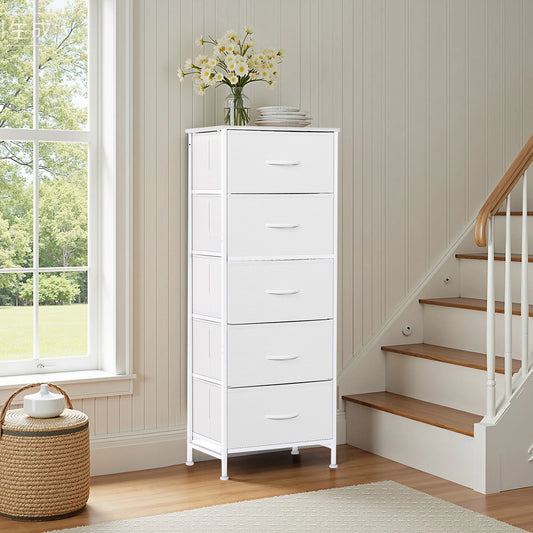 JHK Steel Frame Bedroom Dresser With 5 Fabric Drawers Cabinet