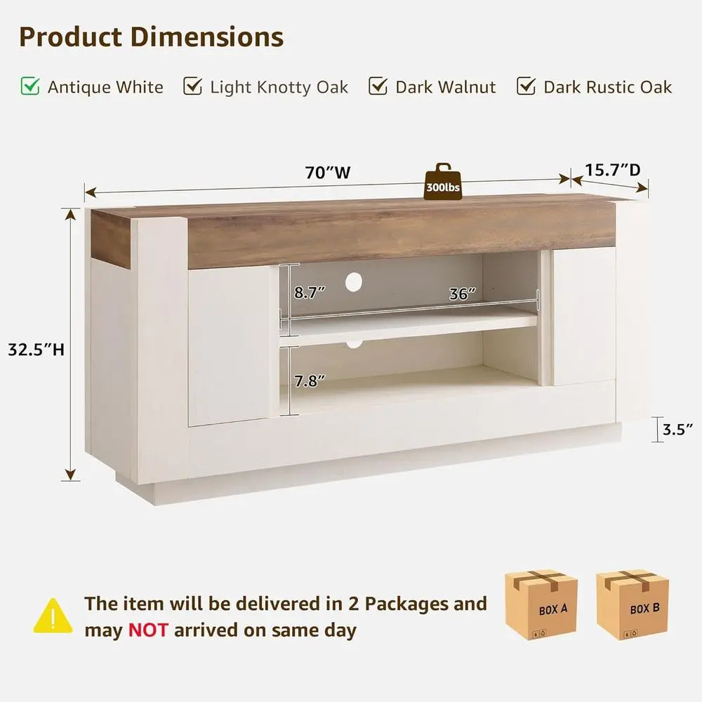 Modern Wood TV Stand with Large Storage and Side Cabinets