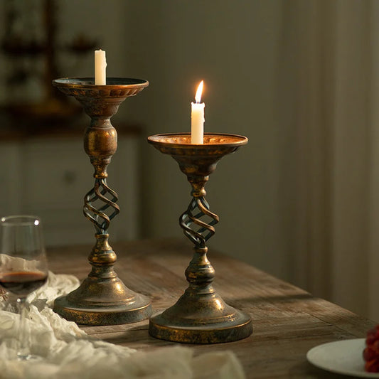 Vintage European Wrought Iron Candle Holder for Home Decor