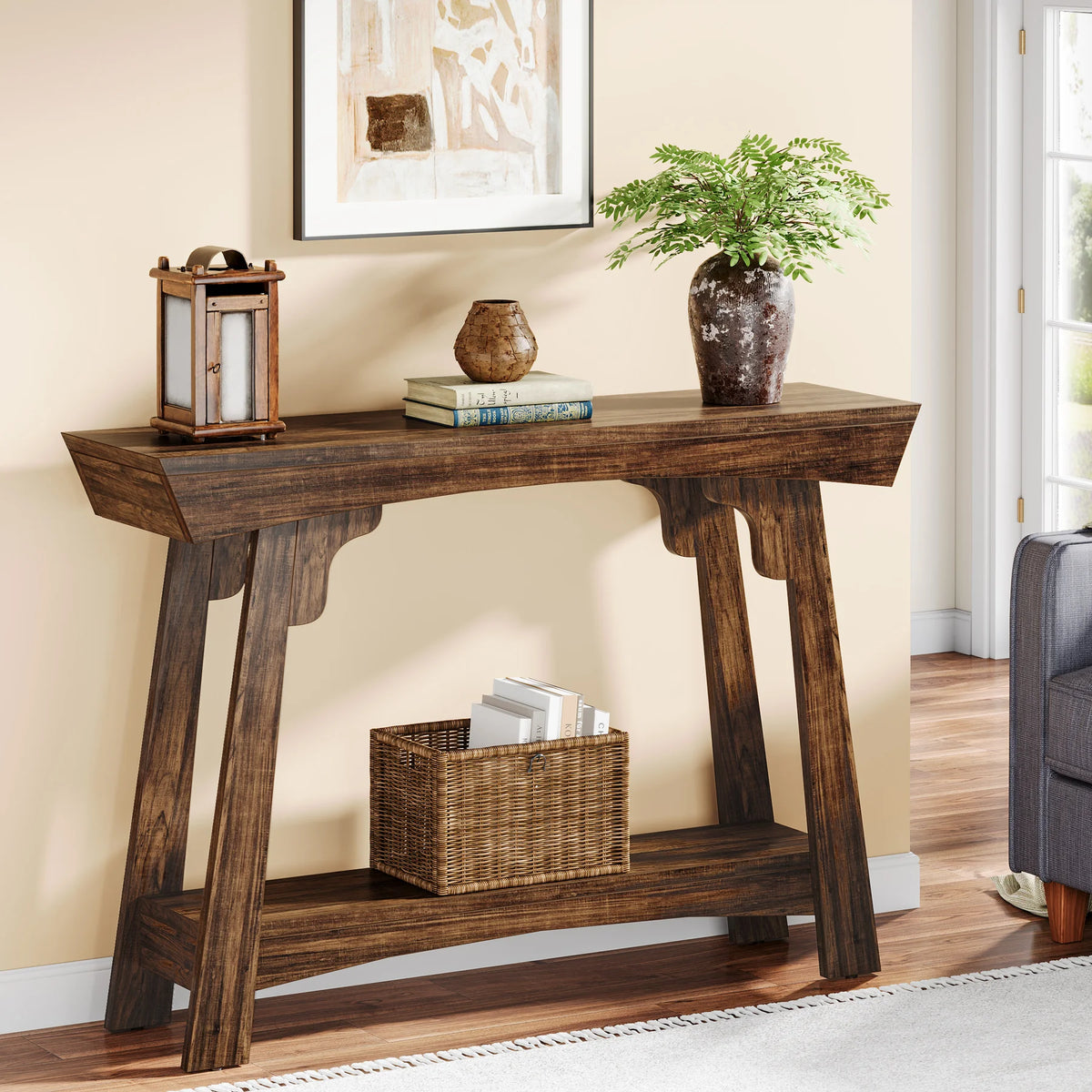 Tribesigns Farmhouse Console Table With Two-Tier Storage Shelf
