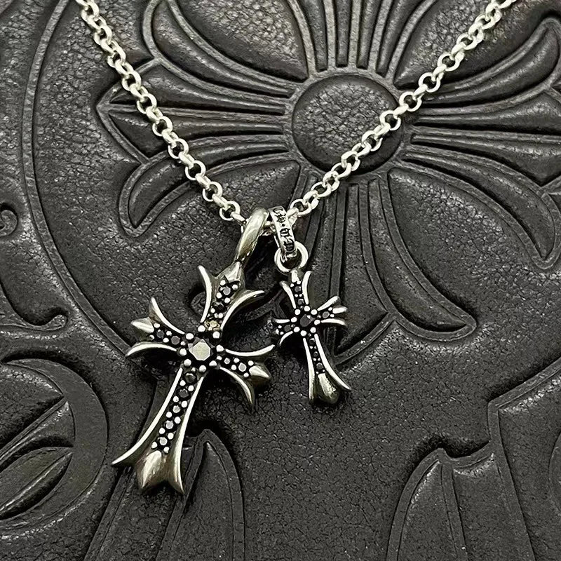 Cross Diamond Necklace Pendant Fashion Personality Hip Hop Necklace Male and Female Couples Necklace Accessories Copper Niche