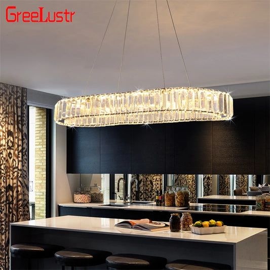 GreeLustr Indoor K9 Crystal Oval Ring Pendant Lamp Living Room