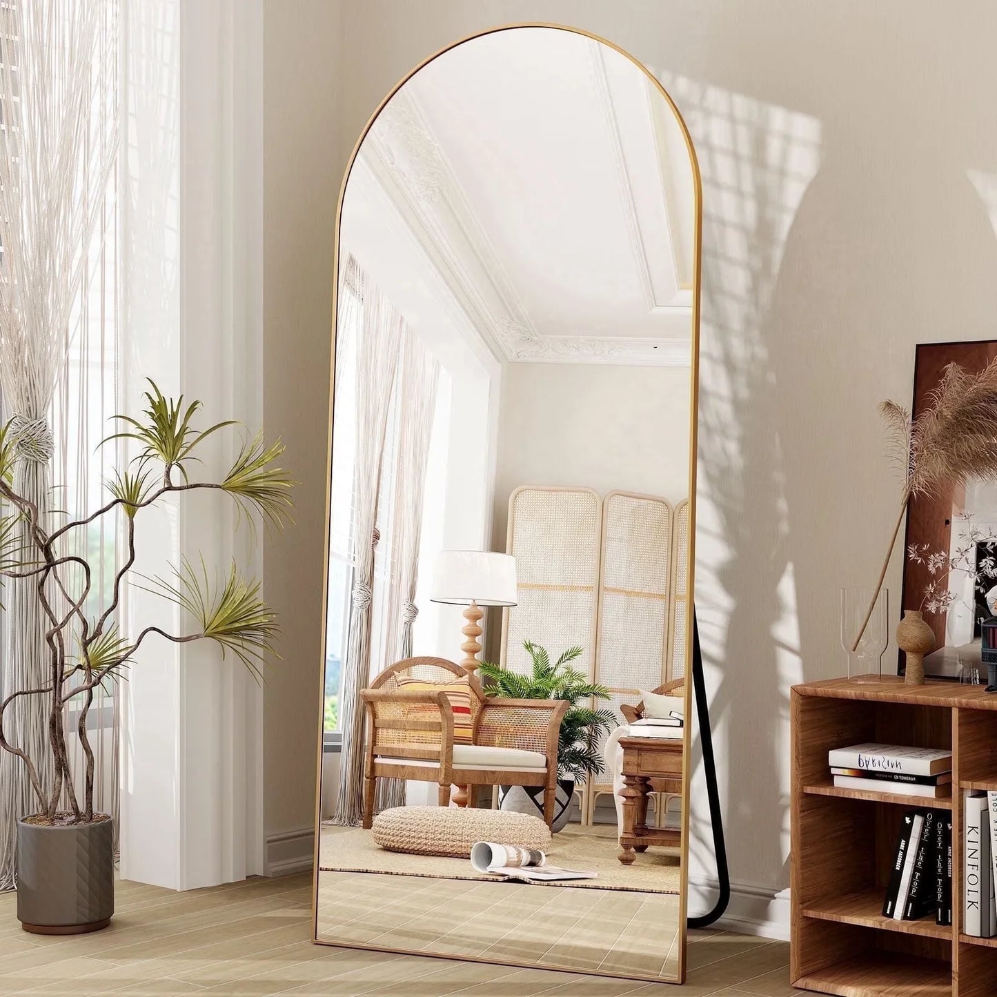 71"x26" Arch Full Length Mirror, Wall Mirror Floor Mirror with Stand Hanging or Leaning, Aluminum Alloy Frame Full Body Mirror