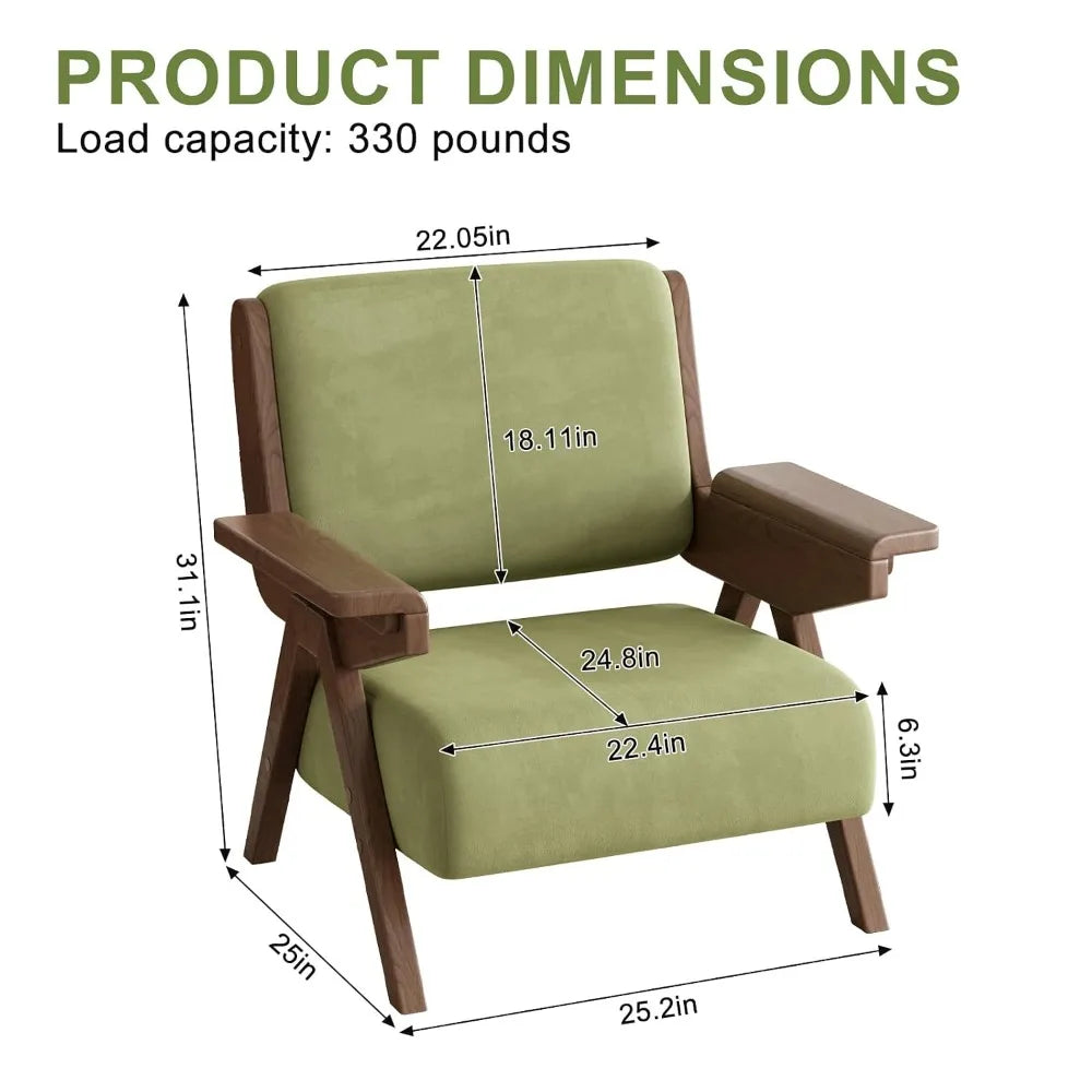 Accent Chair, Mid-Century Modern Velvet Upholstered Lounge Chair with Solid Wood Arms and Thick Cushion, Customized