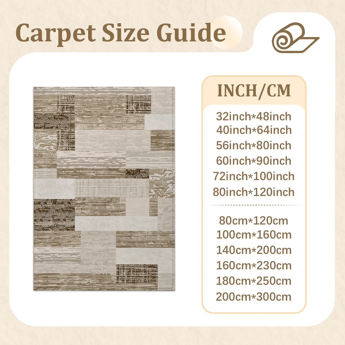Large Indoor Area Rug, Soft Velvet Low Pile Rug with Non-Slip Dotted Backing, Machine Washable Neutral Wood Block Patchwork Floor Rug for Living Room and Bedroom