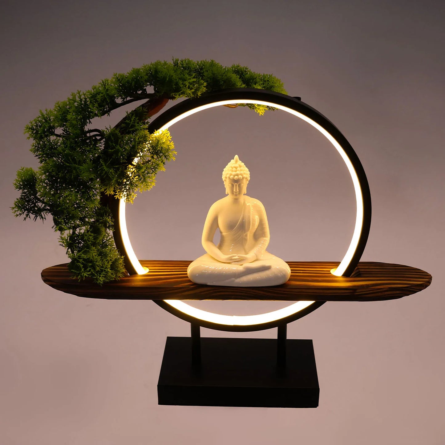 Buddha Indoor Statue Desktop Ornament With LED Circle Lamp
