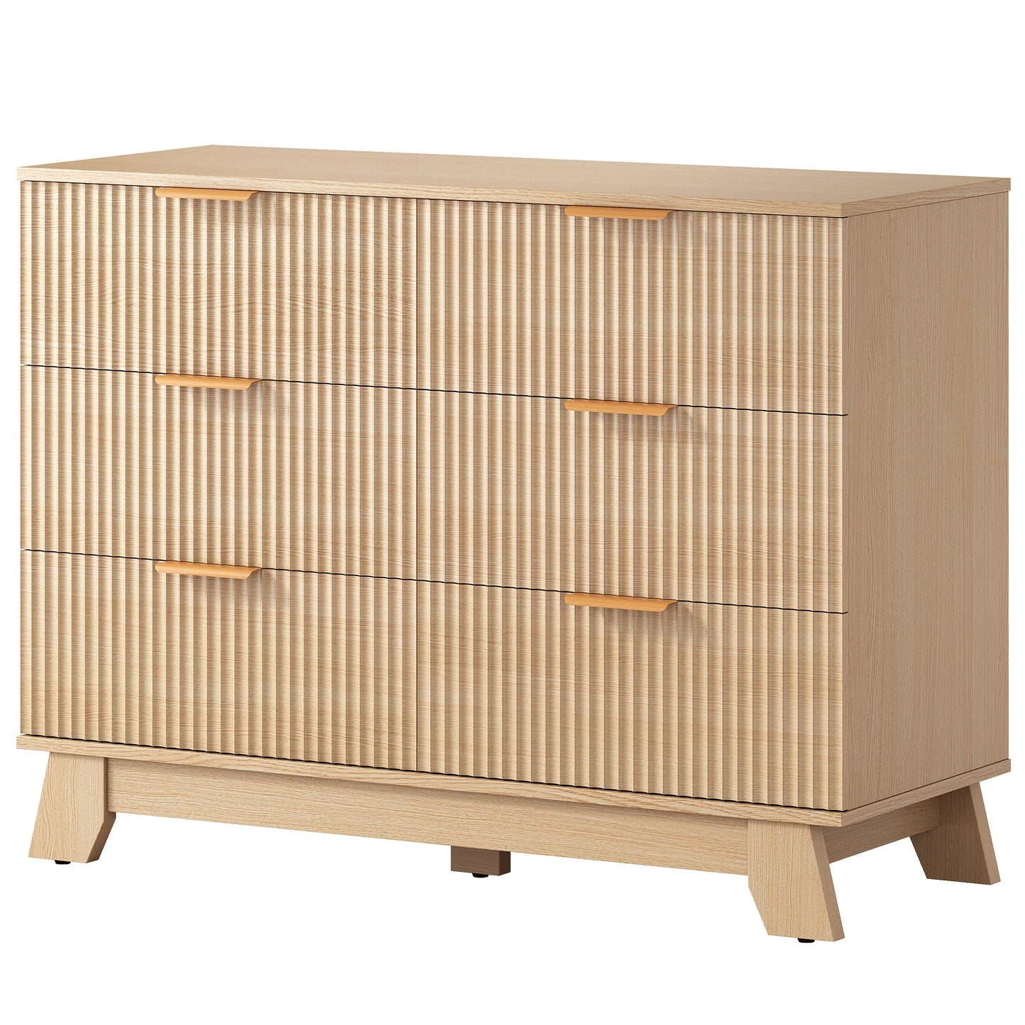 JHK Fluted Wooden 6 Drawer Dresser Cabinet Wide Modern Chest of Drawers with Gold Metal Handles Storage Organizer Unit for Living Room Hallway