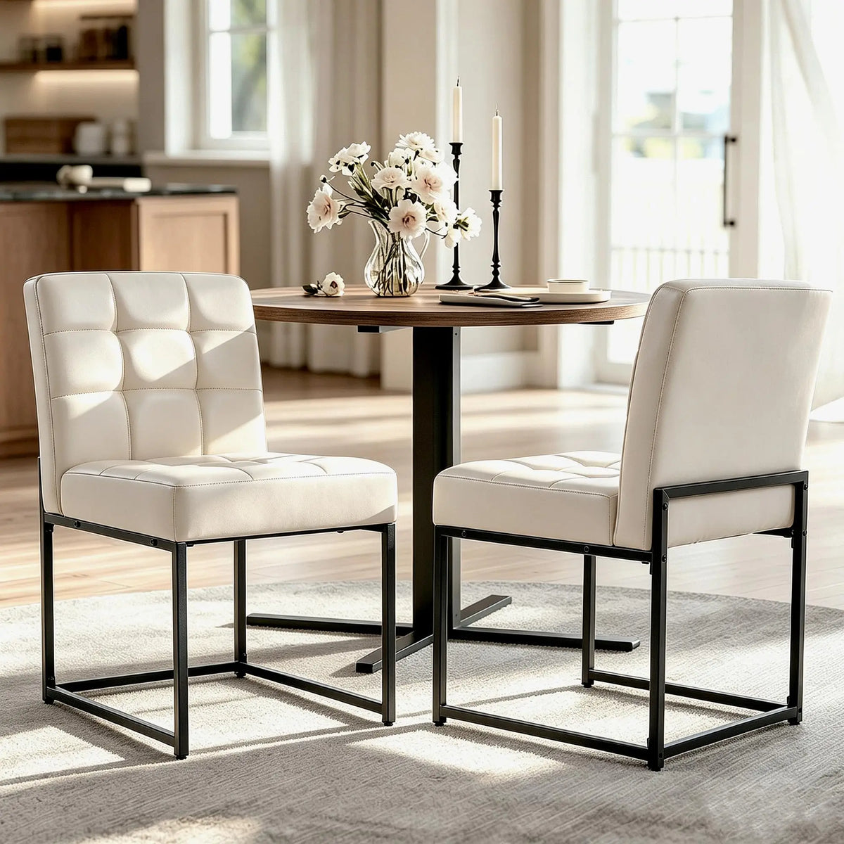 HiMISS Set Of 2 Mid Century Modern Leather Dining Chairs