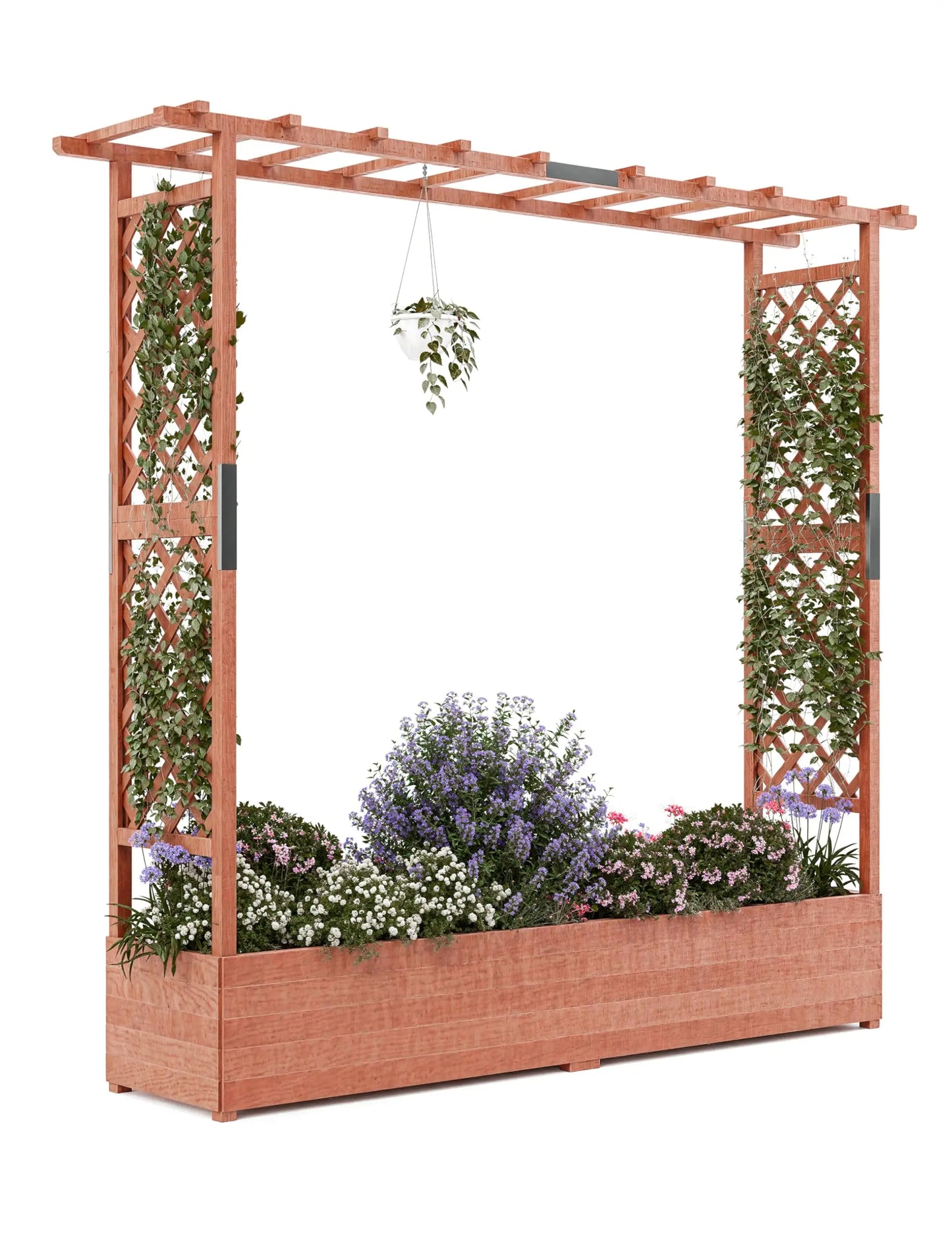Elevated Wooden Raised Garden Bed with Trellis/Canopy/Drainage Hole Freestanding Planter Box for Climbing Plants Vines Blossoms