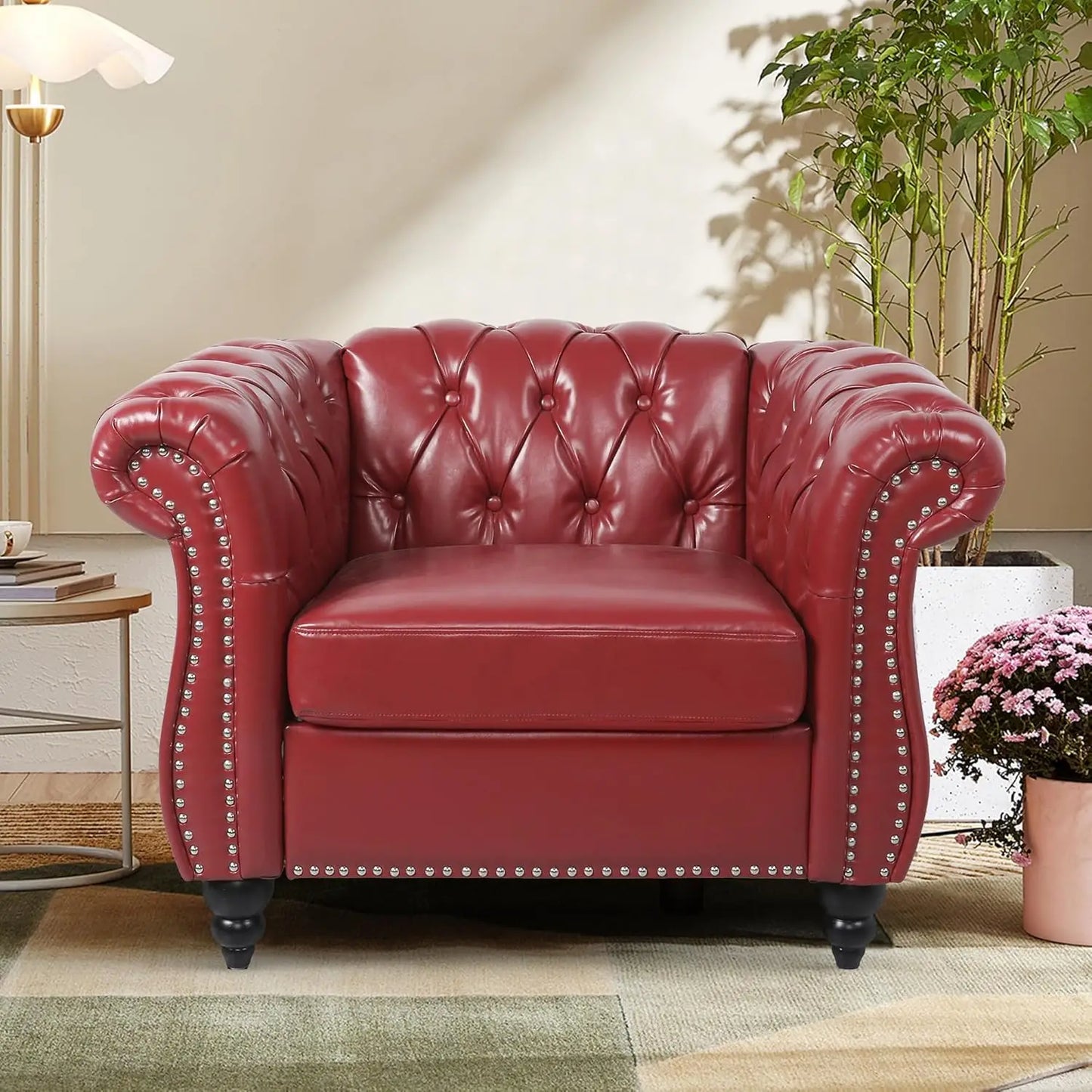 Accent Sofa Chair for Living Room, Modern PU Leather Upholstered Armchair, Oversized Comfy Single Sofa Chair, Customized