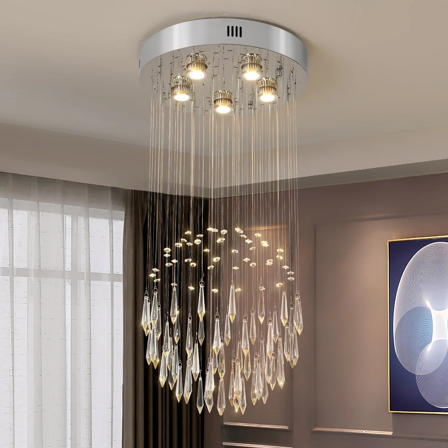 Raindrop Led Crystal Pendant Light Modern Luxury Chandelier Living Dining Room Ceiling Lamps House Decor Lustre Hanging Fixtures