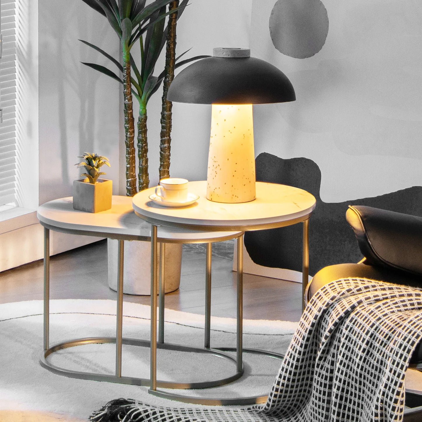 HOMASIS Nesting Marble Coffee Table Set For Living Room Decor