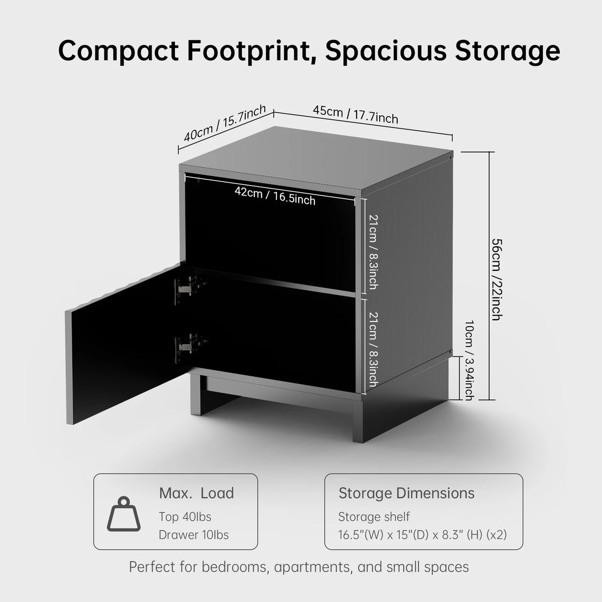 TinyNest Fluted Nightstand, 17.7 inch Modern Wood Bedside Table With Storage Drawers & Open Shelf, Mid-Century Small Coffee Tea Sofa Side Table, End Table Storage Cabinet For Bedroom, Living Room