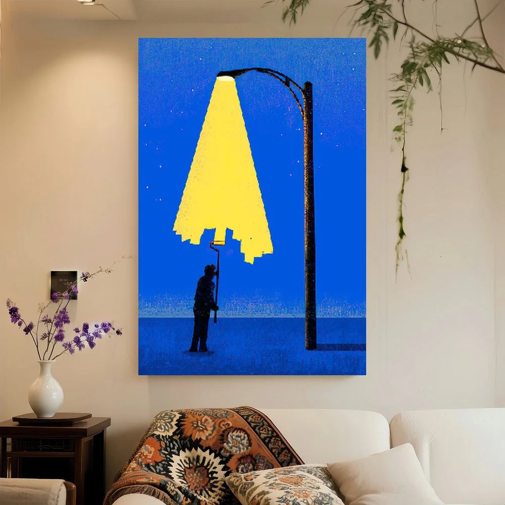 Framed Flat Flat 1 Surrealism Wall Art Poster - Vintage Modern Vertical Painting, Fantasy Light And Shadow Design, Suitable for
