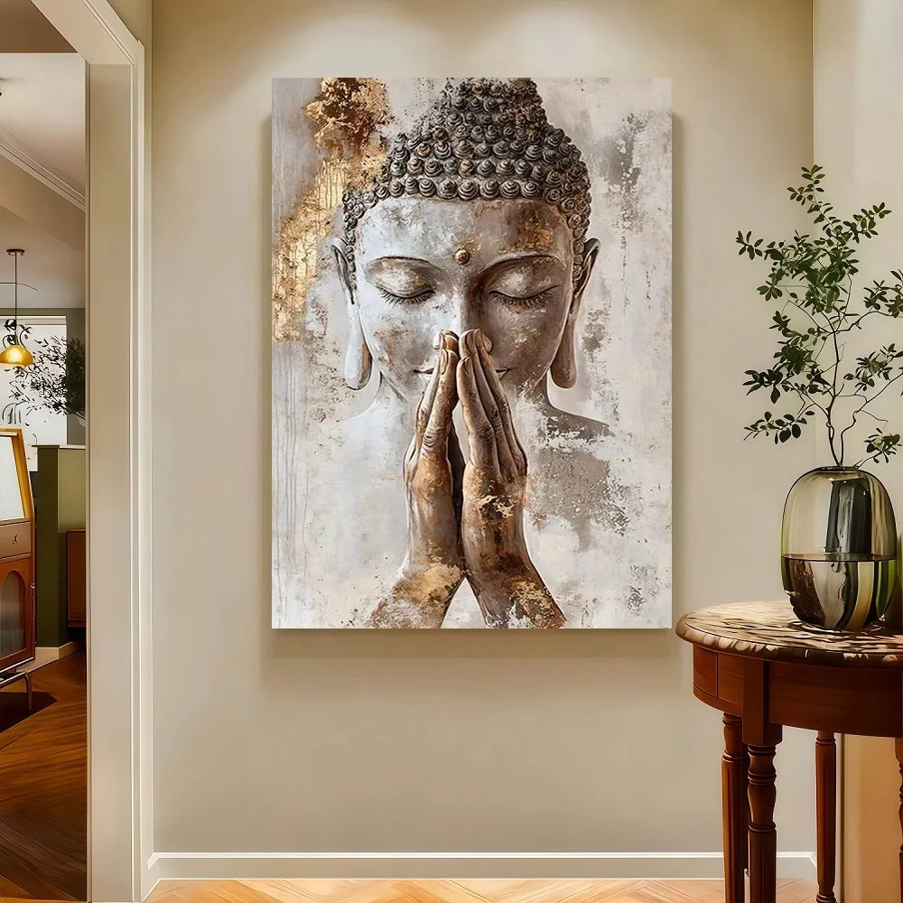 Framed Canvas Print Serene Meditative Statue Wall Art
