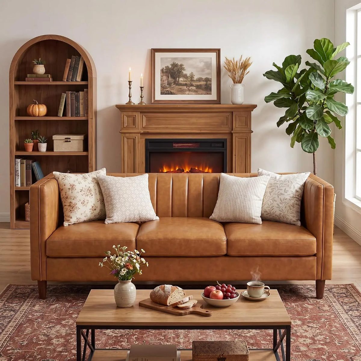 HiMISS Mid Century Modern Three Seat Faux Leather Sofa