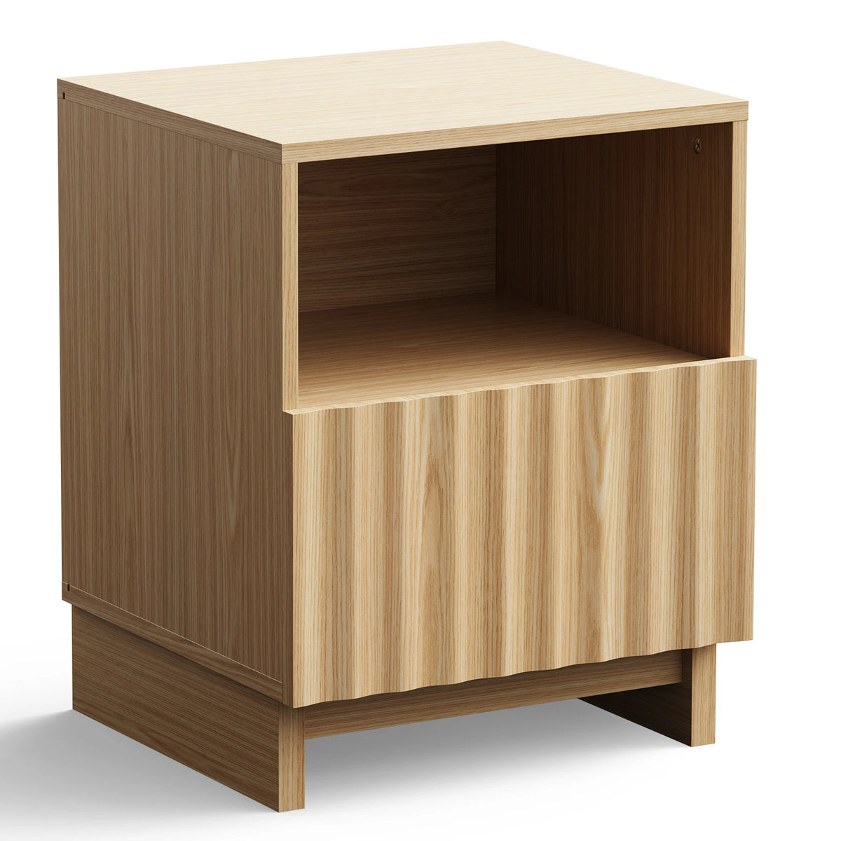 TinyNest Fluted Nightstand, 17.7 inch Modern Wood Bedside Table With Storage Drawers & Open Shelf, Mid-Century Small Coffee Tea Sofa Side Table, End Table Storage Cabinet For Bedroom, Living Room