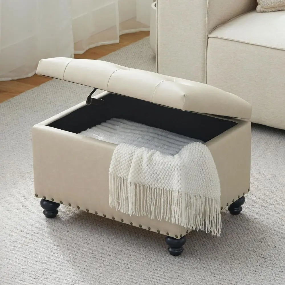 Leather Ottoman with Storage, Upholstered Button Tuted Ottoman oot Rest, oot Stools, 24" RecOttomans with Storage or Living Room