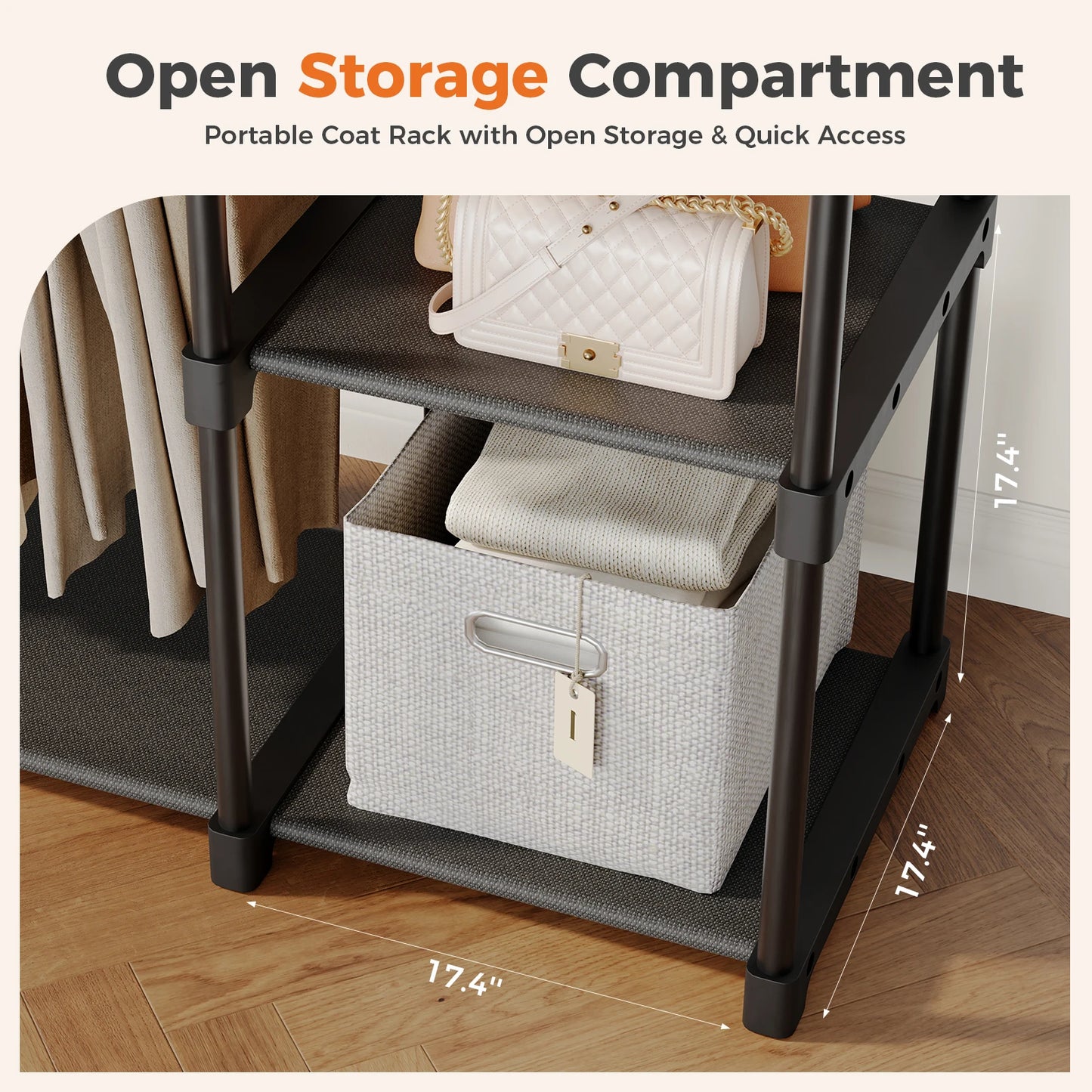 JHK 44IN to 49IN Portable Wardrobe Closet with Hanging Rods Clothing Rack with Shelves Mudroom Storage Organizer For Home