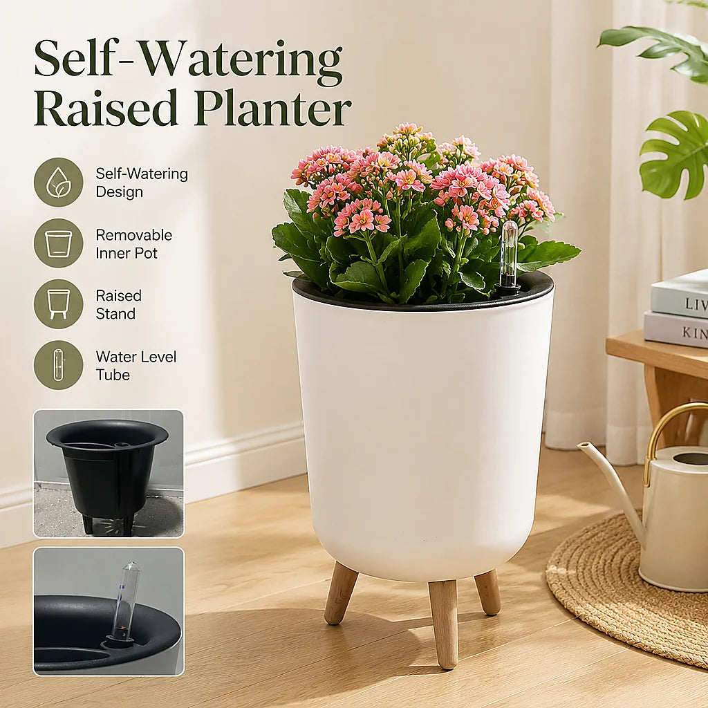 Modern Self Watering Raised Planter With Water Level Indicator
