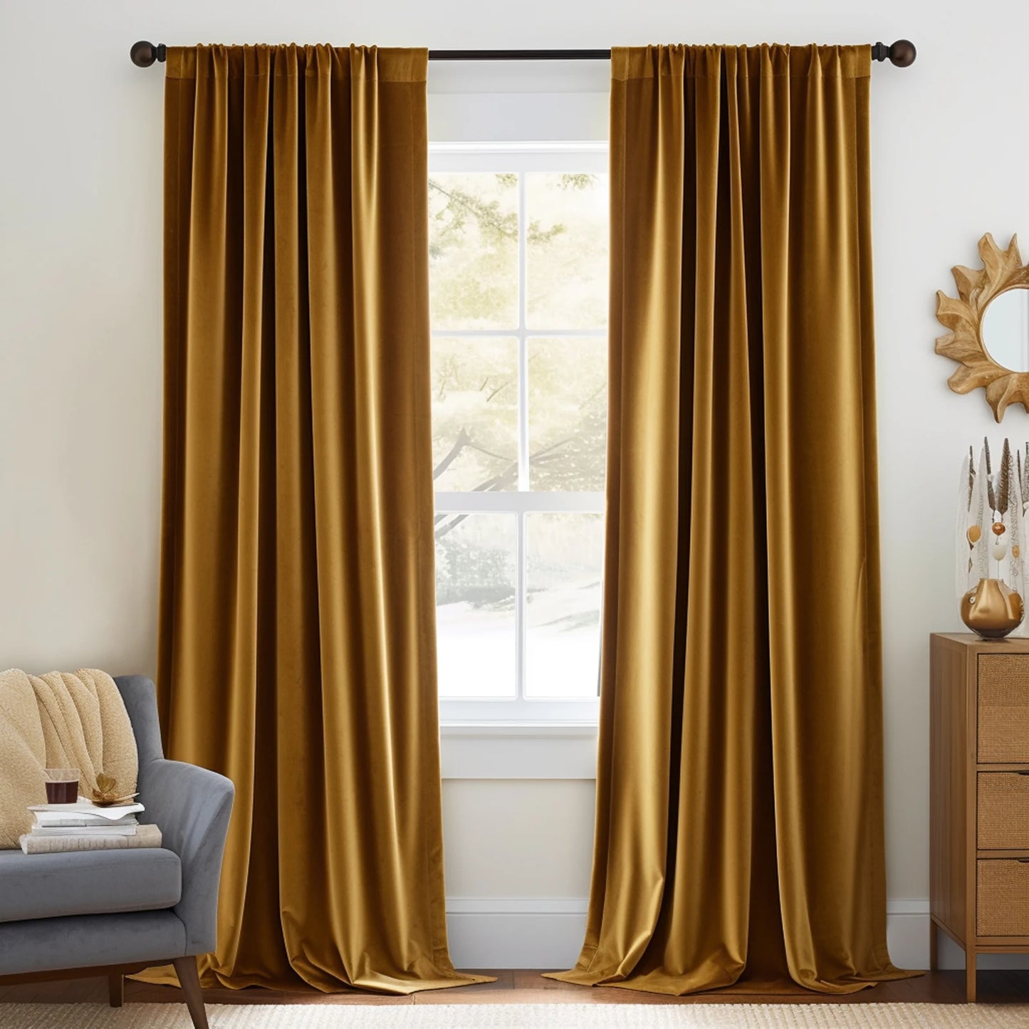 Jinchan Blackout Velvet Curtains Thermal Insulated