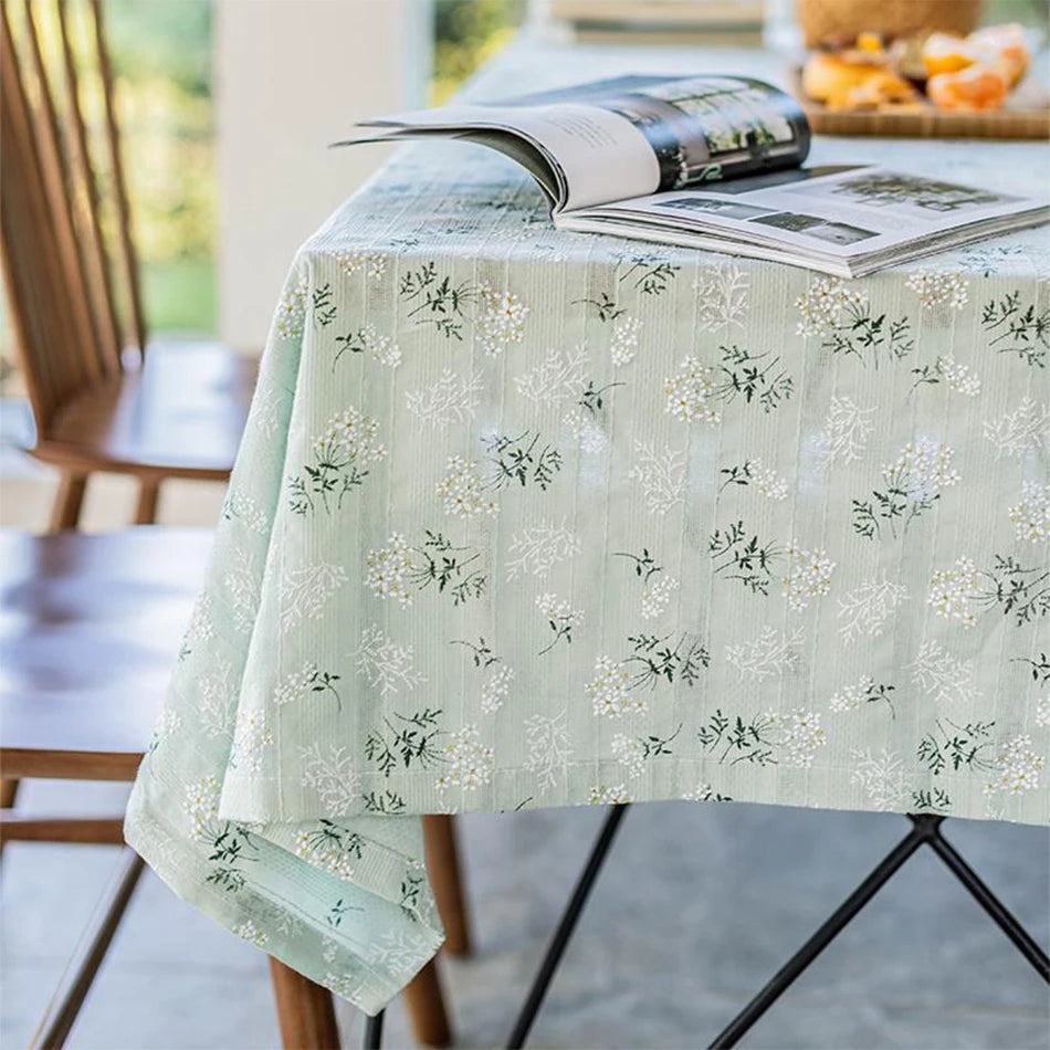 Korean Style Daisy Floral Damask Tablecloth For Dining Table