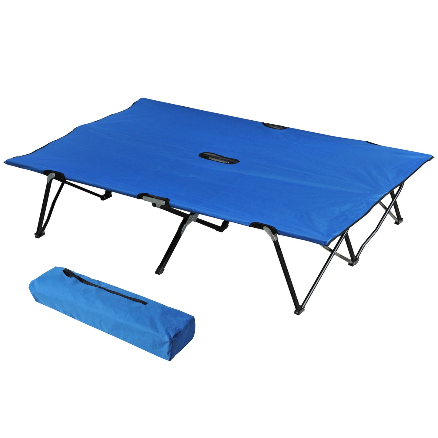Outdoor Double Camping Cot Foldable Bed W/ Portable Travel Bag, 300 Lbs., Blue