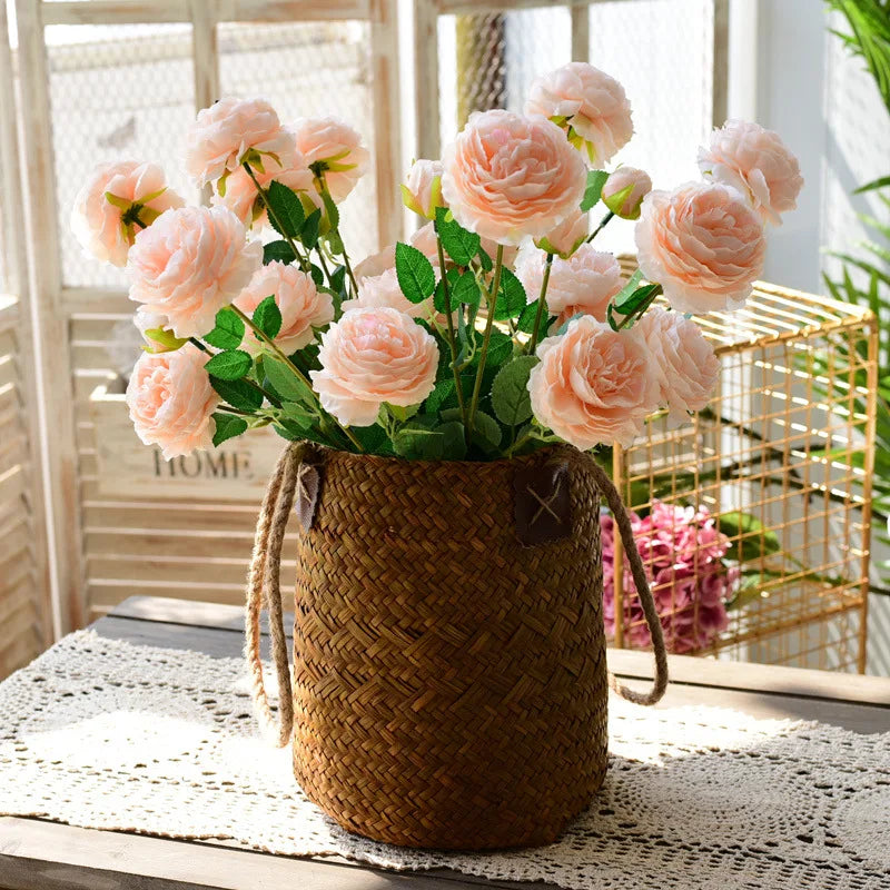Rural grass woven flower basket, flowerpot, dry flower basket, hand woven storage basket