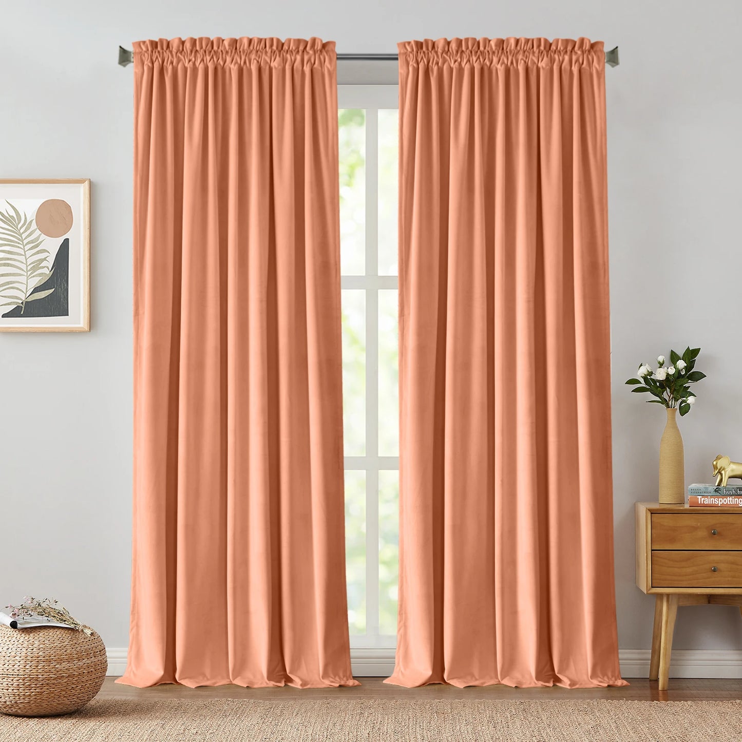 Jinchan Blackout Velvet Curtains Thermal Insulated