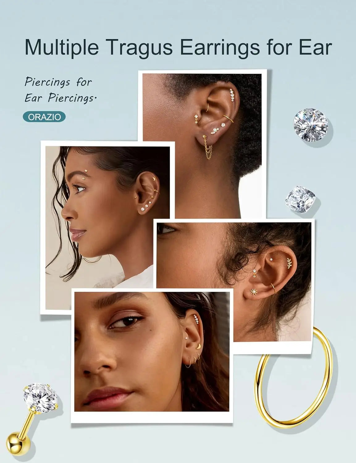 22Pcs 16G Cartilage Earrings for Women-Surgical Stainless Steel Earring Set Flat Back Earrings Nose Studs Helix Piercing Jewelry