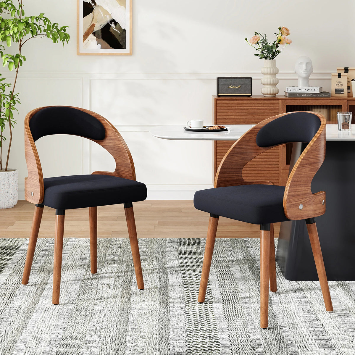FARINI Modern Upholstered Wood Dining Chairs With Curved Backrest