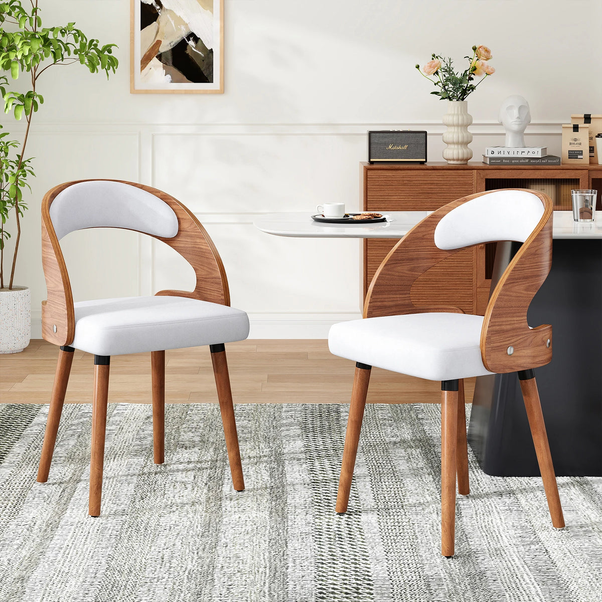FARINI Modern Upholstered Wood Dining Chairs With Curved Backrest