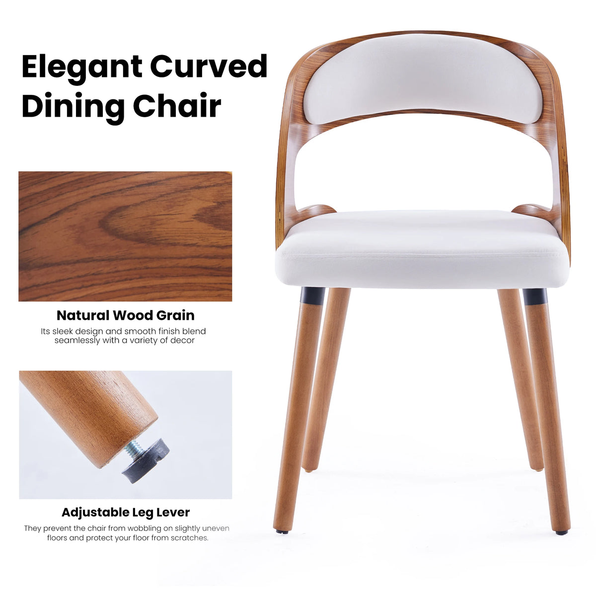 FARINI Modern Upholstered Wood Dining Chairs With Curved Backrest