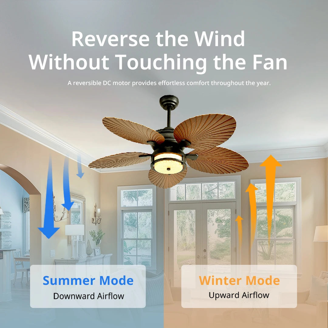 Orison 52'' Outdoor Ceiling Fan with Lights, Tropical Palm Leaf Fan, Wet Rated for Patio, Porch & Gazebo, Dimmable LED, 6-Speed,