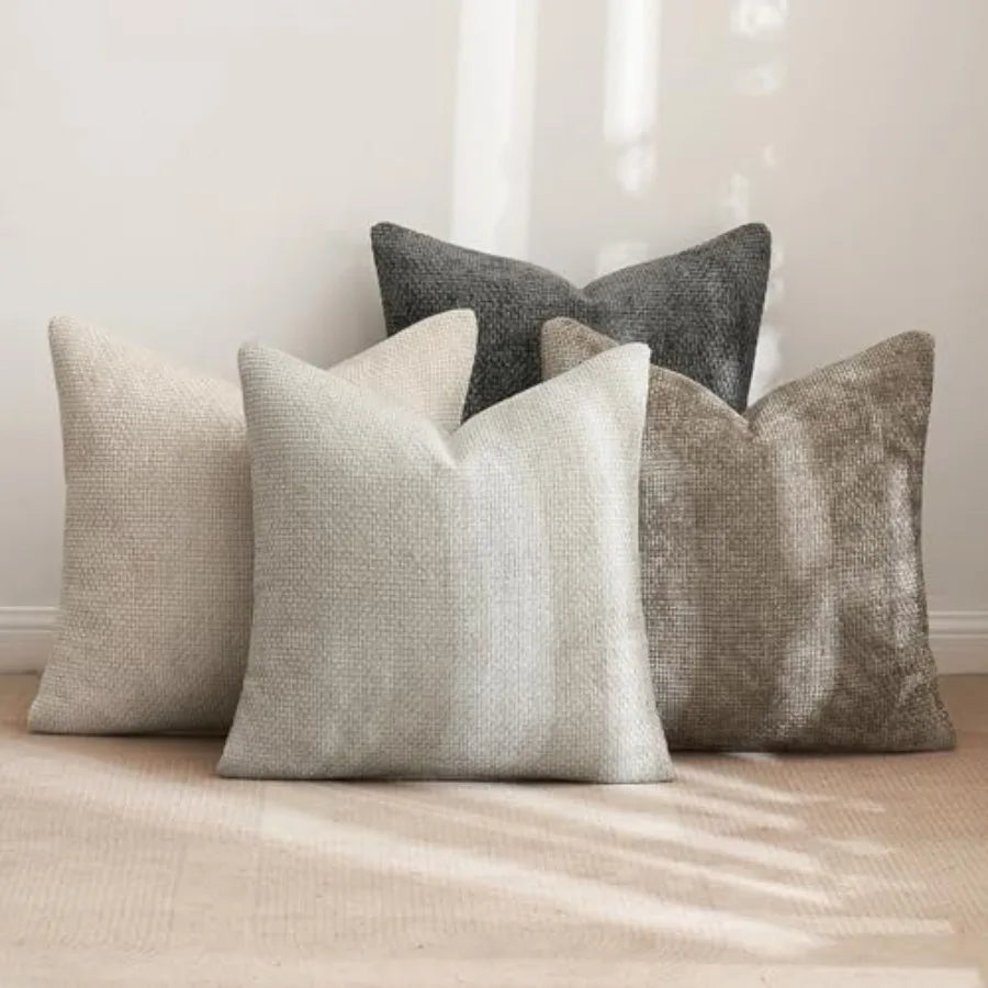 Pack Of 4 Chenille Throw Pillow Covers Farmhouse Boho Chic