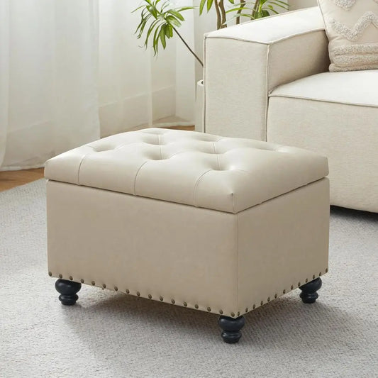 Leather Ottoman with Storage, Upholstered Button Tuted Ottoman oot Rest, oot Stools, 24" RecOttomans with Storage or Living Room