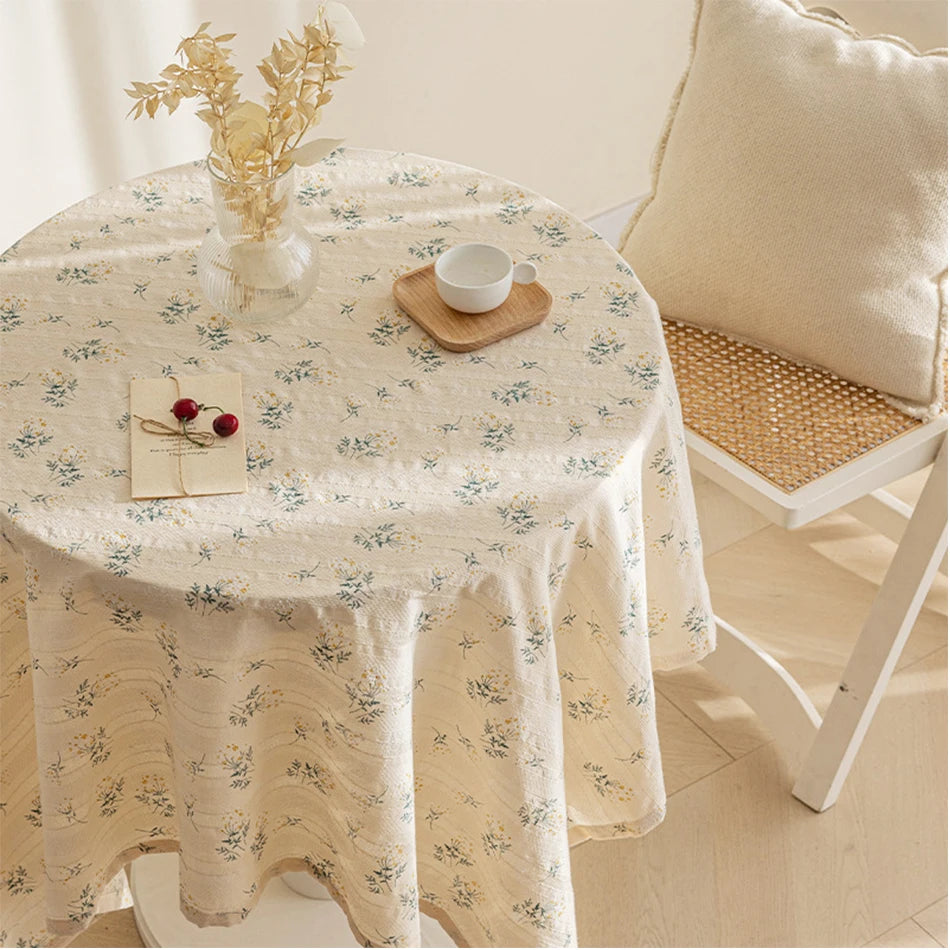 Korean Style Daisy Floral Damask Tablecloth For Dining Table